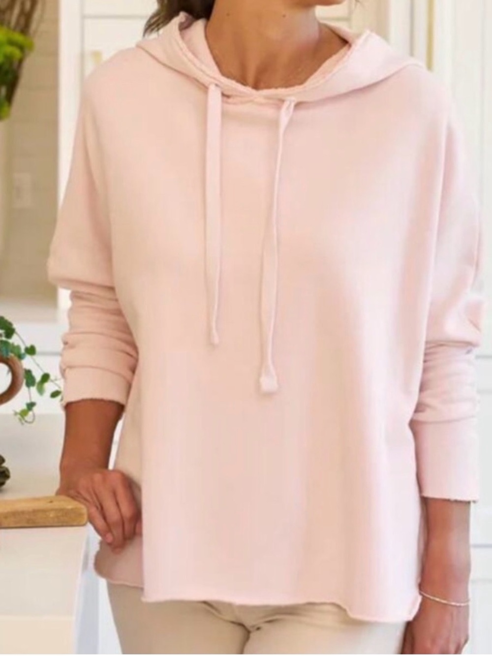 Women's Lightweight Hooded Pullover Top - Blush Pink